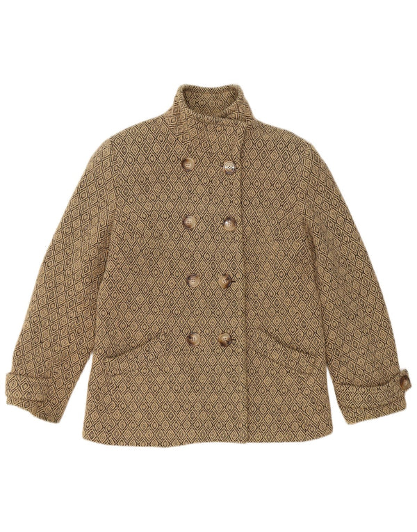 Cappotto da marinaio vintage da donna UK 12 in lana vergine a rombi/diamante beige medio