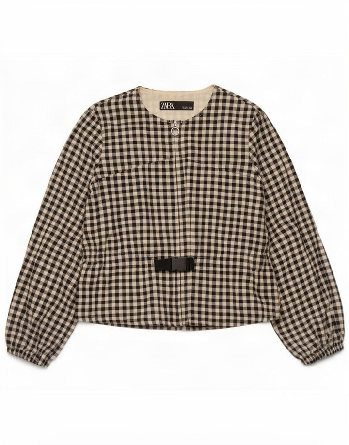 Giubbotto bomber da donna Zara UK 16 grande cotone a quadretti nero