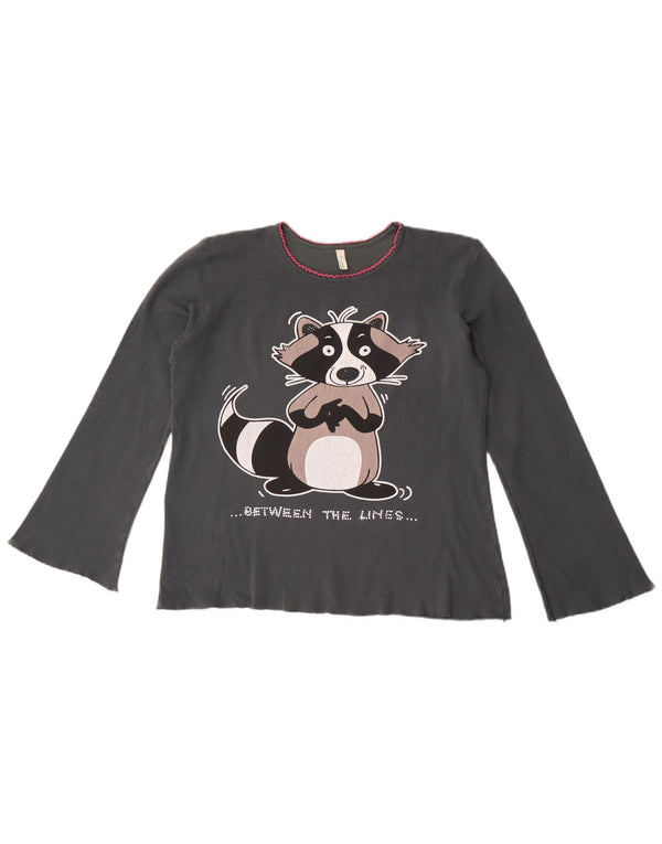 Maglietta per ragazze Benetton Cartoon Raccoon Graphic manica lunga 11-12 anni Grigia