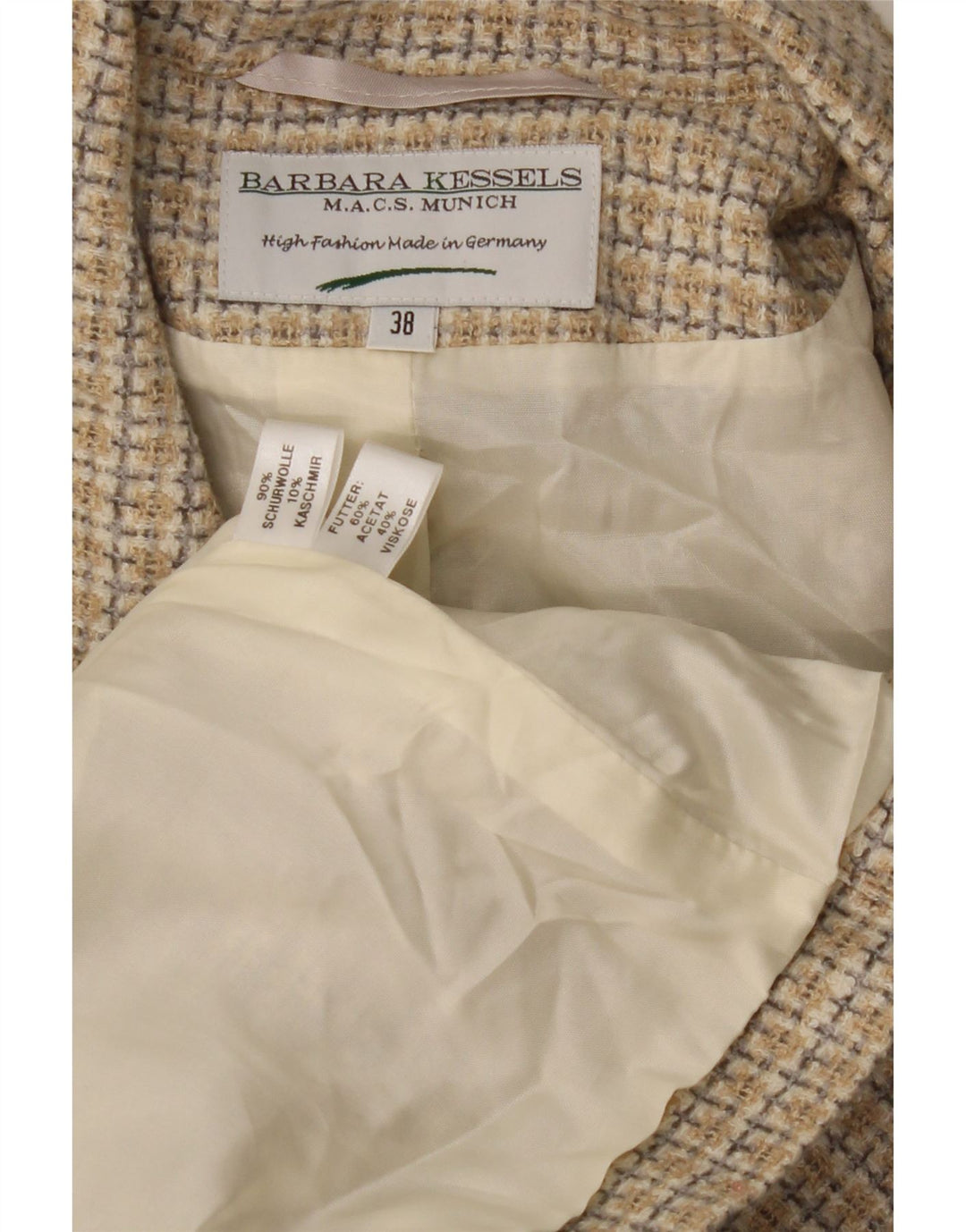 Giacca blazer da donna a 4 bottoni Barbara Kessels EU 38 lana a quadri beige medio