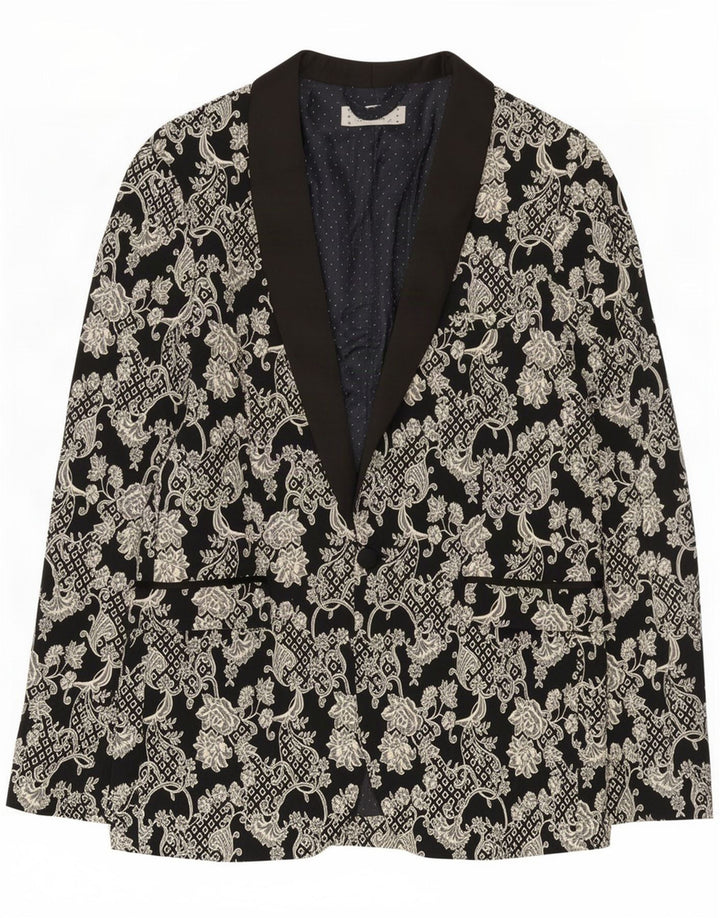 Giacca blazer vintage da uomo a 1 bottone UK 36 Small Black Paisley