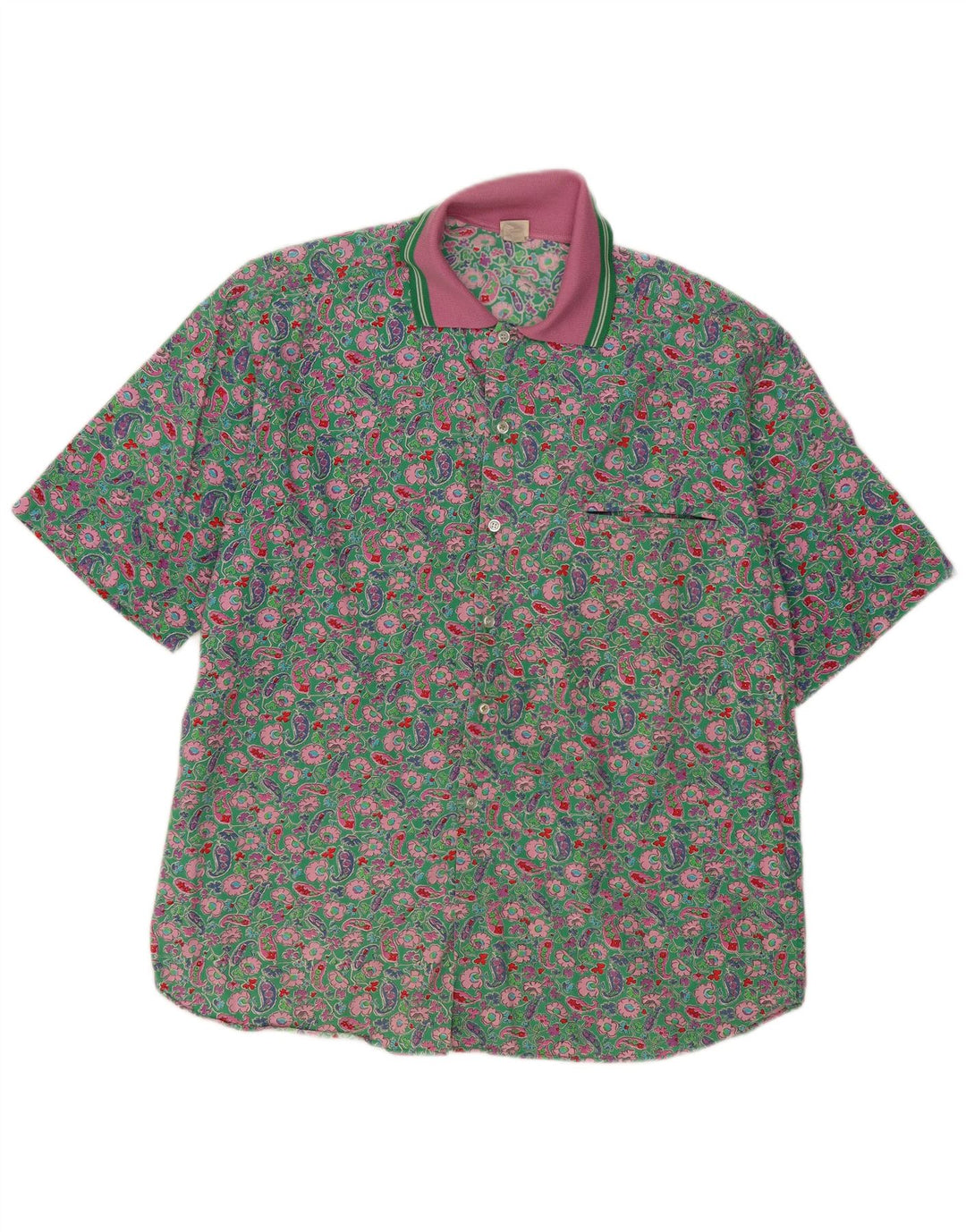 Camicia vintage da uomo a maniche corte grande verde cachemire