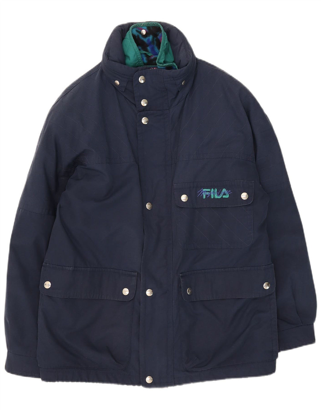Giacca da uomo con cappuccio Fila UK 40 Large in poliestere blu navy