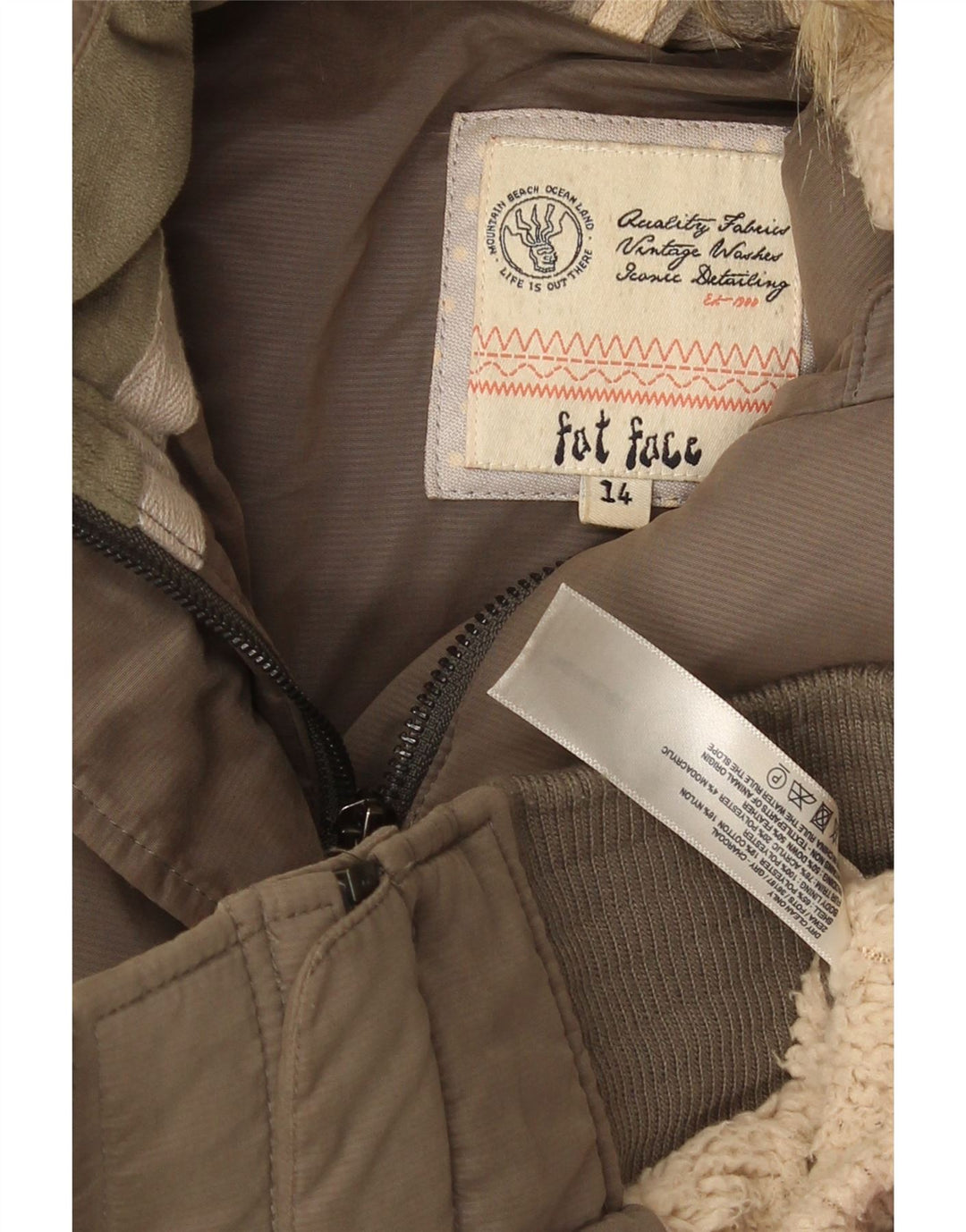 Giacca imbottita con cappuccio da donna Fat Face UK 14 Poliestere kaki medio