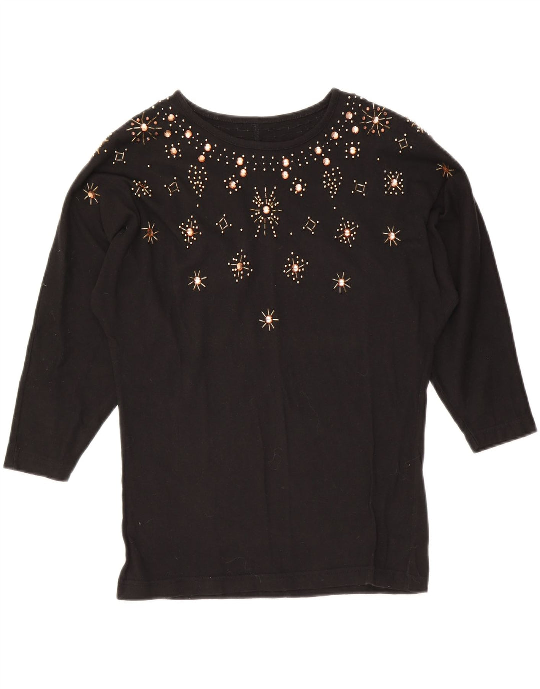 VINTAGE Womens Batwing Top 3/4 Sleeve UK 12 Medium Black Vintage Vintage and Second-Hand Vintage from Messina Hembry 