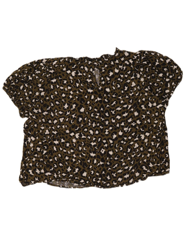 Marks & Spencer Womens Blouse Top UK 22 3XL Khaki Animal Print Viscose