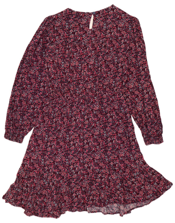 Marks & Spencer Womens Long Sleeve A-Line Dress UK 10 Small Pink Floral