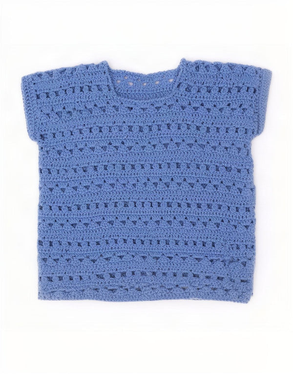 Maglione vintage da donna a maniche corte con scollo a barca UK 16 grande blu