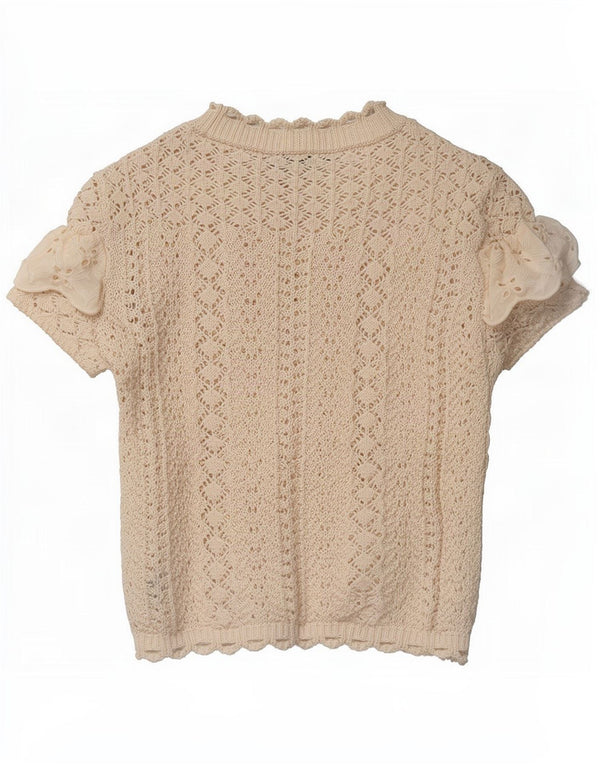 Top in camicetta all'uncinetto da donna Zara UK 12 cotone bianco sporco medio