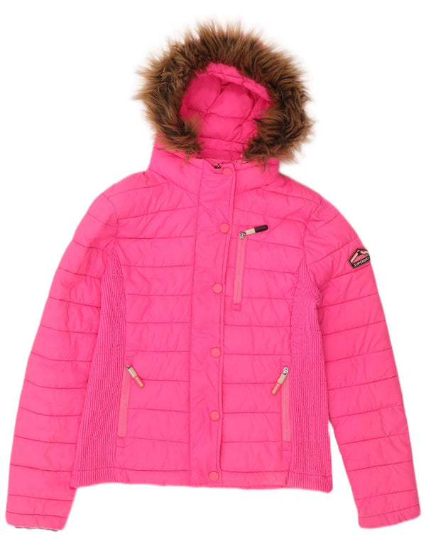 Giacca imbottita con cappuccio da donna Superdry UK 14 Large Pink Poliestere