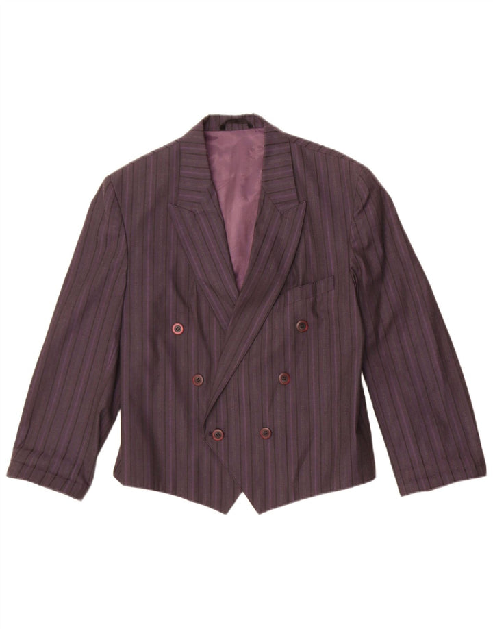 Giacca blazer doppiopetto vintage da donna UK 14 a righe viola medie