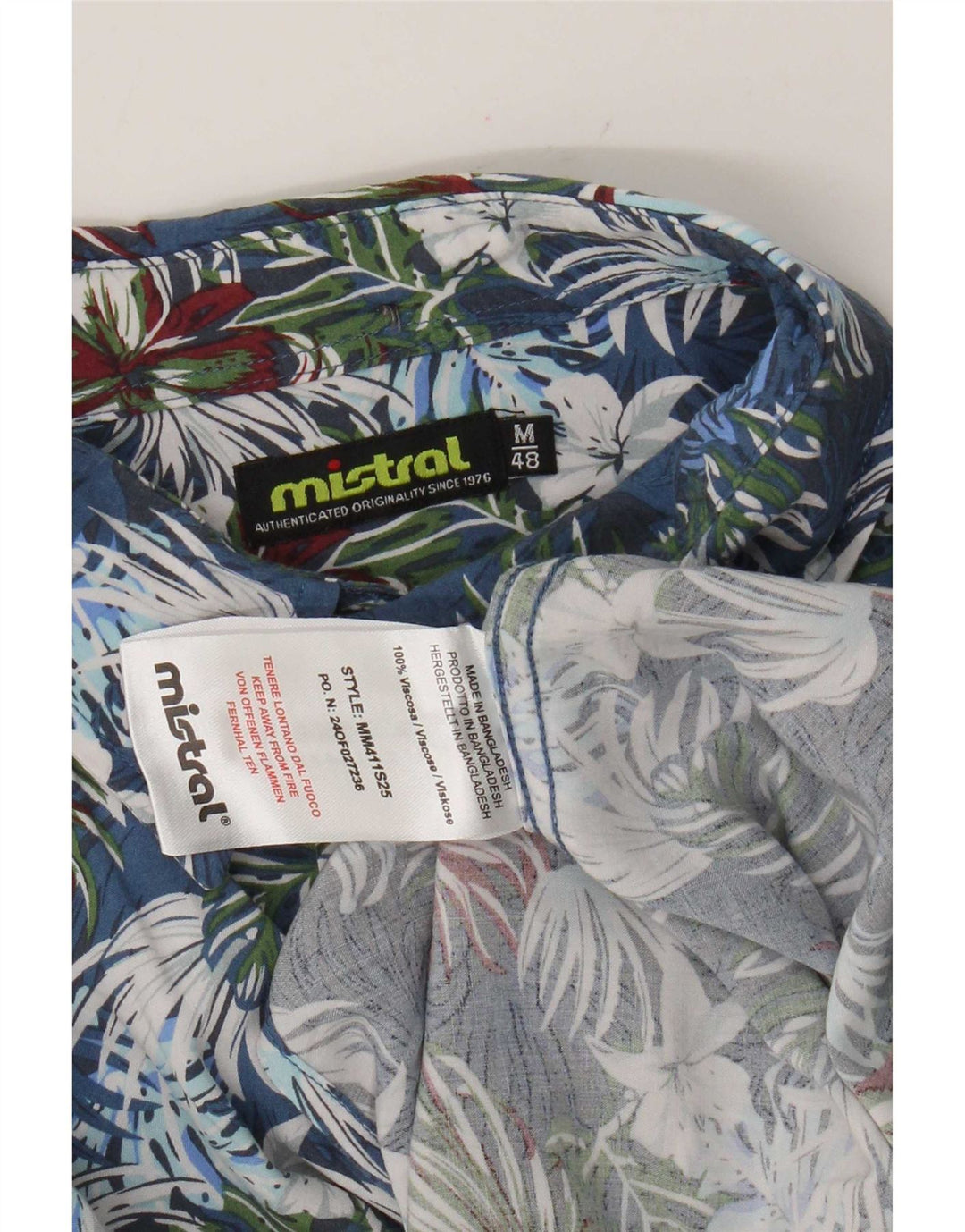 Camicia Uomo Manica Corta Mistral IT 48 Viscosa Floreale Blu Medio