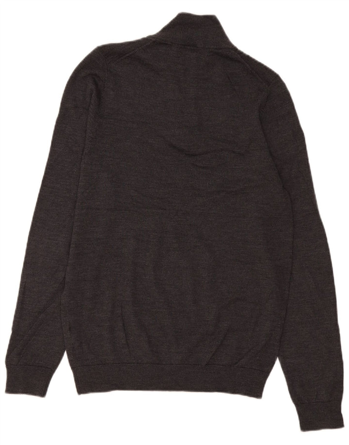 Maglione da uomo Marks & Spencer con zip e collo piccolo in lana merino grigia