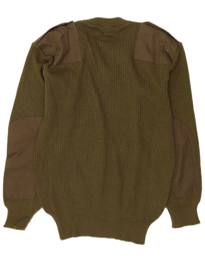 Maglione militare vintage da uomo con scollo a V grande color kaki