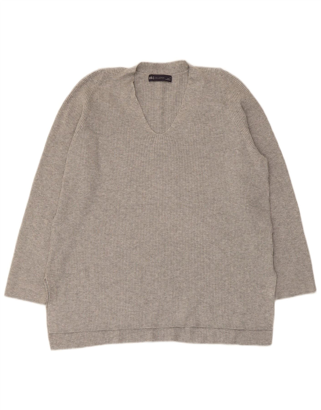 Maglione con scollo a V da donna Marks & Spencer UK 14 Large Viscosa grigia