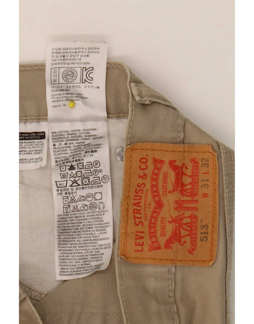 Levi's Uomo 513 Jeans dritti slim W31 L32 Cotone beige