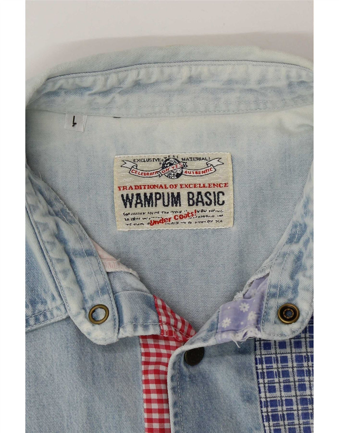 Camicia di jeans senza maniche da uomo Wampum grande patchwork blu
