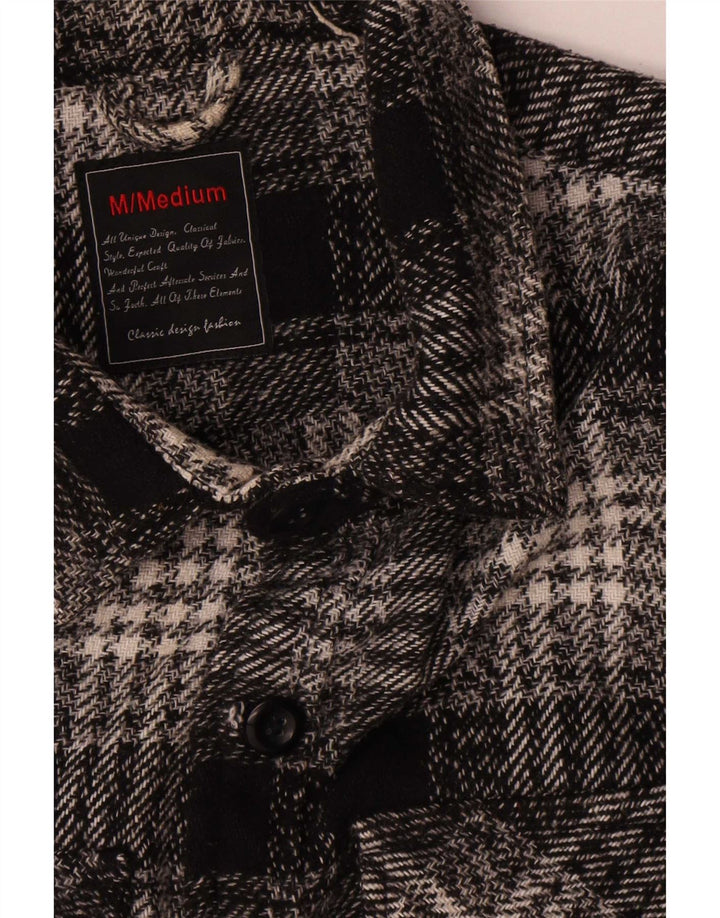 Camicia da uomo vintage in flanella, cotone medio a quadri neri