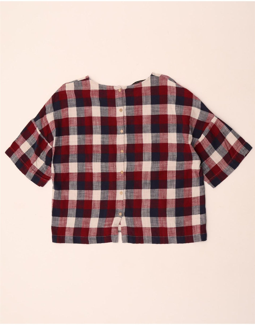 Camicia Zara da donna a maniche corte camicetta UK 16 grande quadretto multicolore