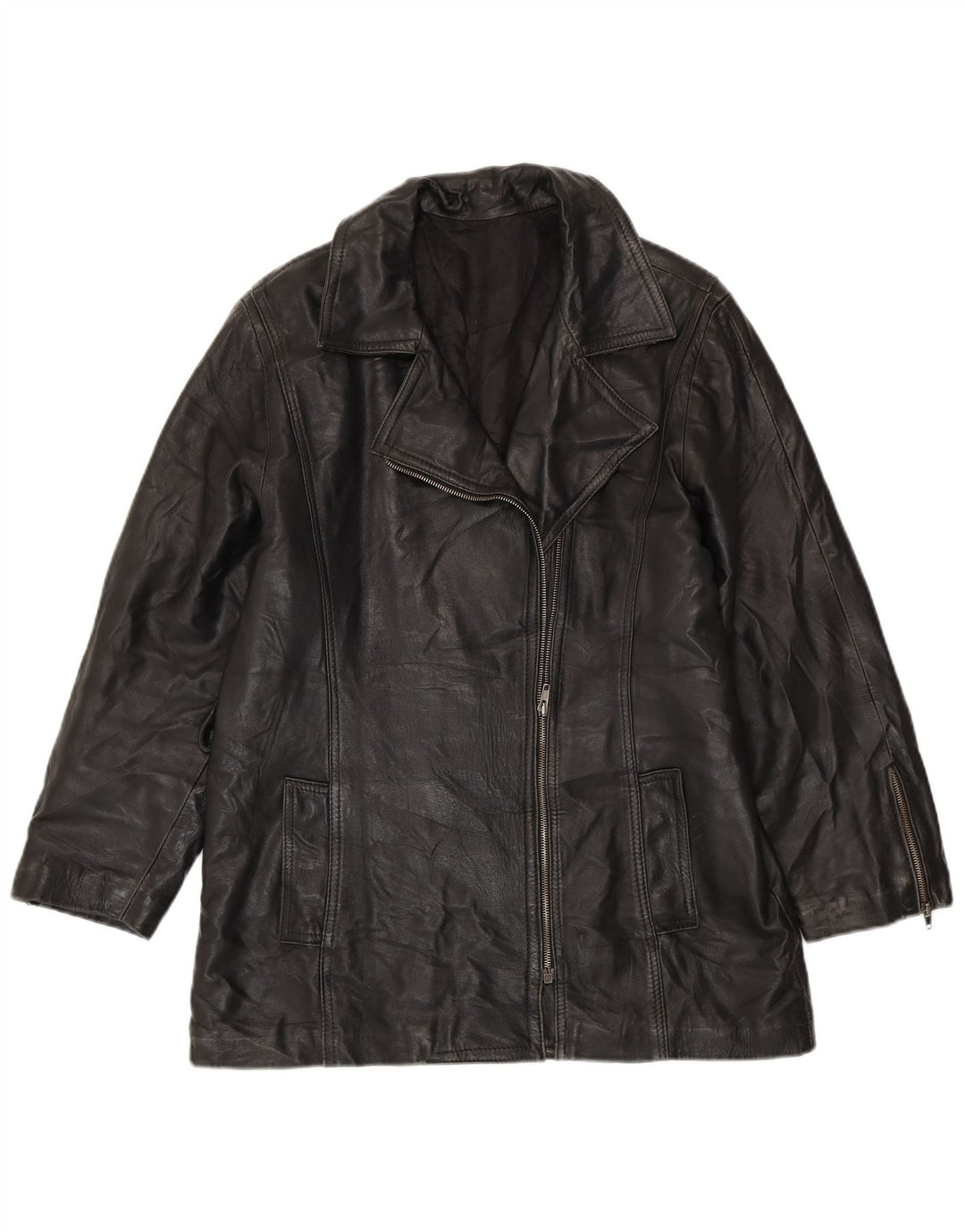 Giacca in pelle oversize da donna VINTAGE UK 10 piccola nera