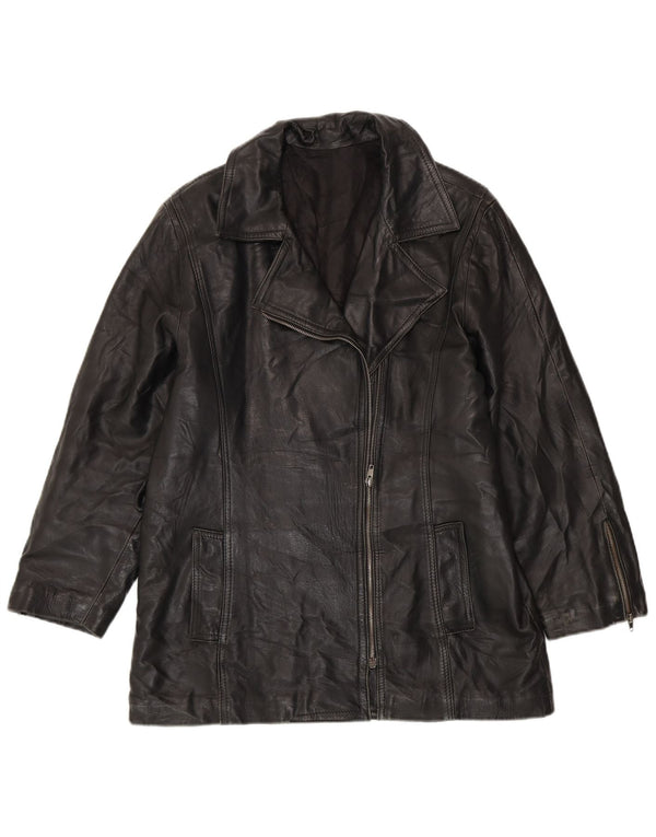 Giacca in pelle oversize da donna VINTAGE UK 10 piccola nera