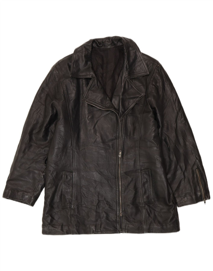 Giacca in pelle oversize da donna VINTAGE UK 10 piccola nera