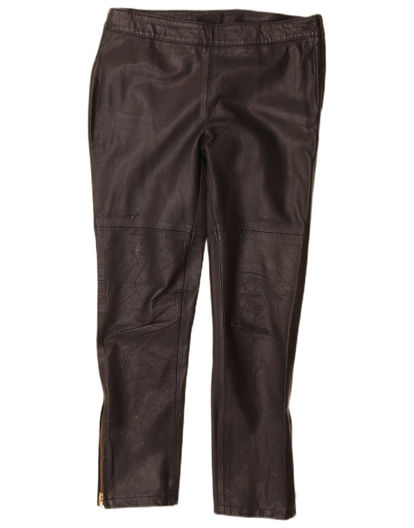 Pantaloni in pelle slim da donna vintage grandi W30 L28 in pelle nera