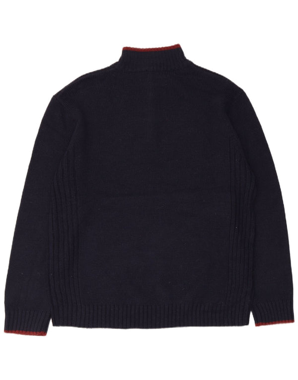 Pierre Cardin Maglione da uomo con zip e collo grande in acrilico blu navy
