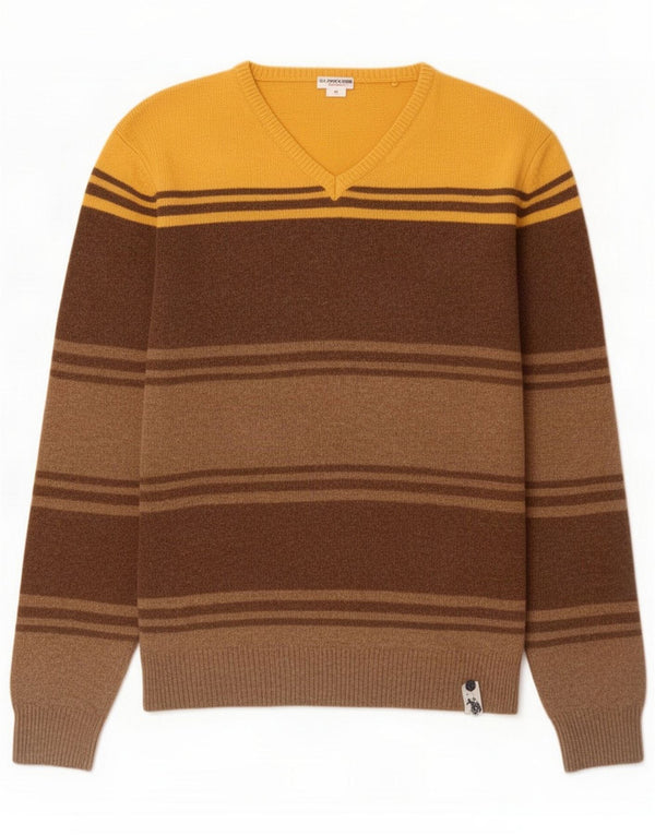 USA Polo Assn. Maglione da uomo con scollo a V Lana color block marrone medio