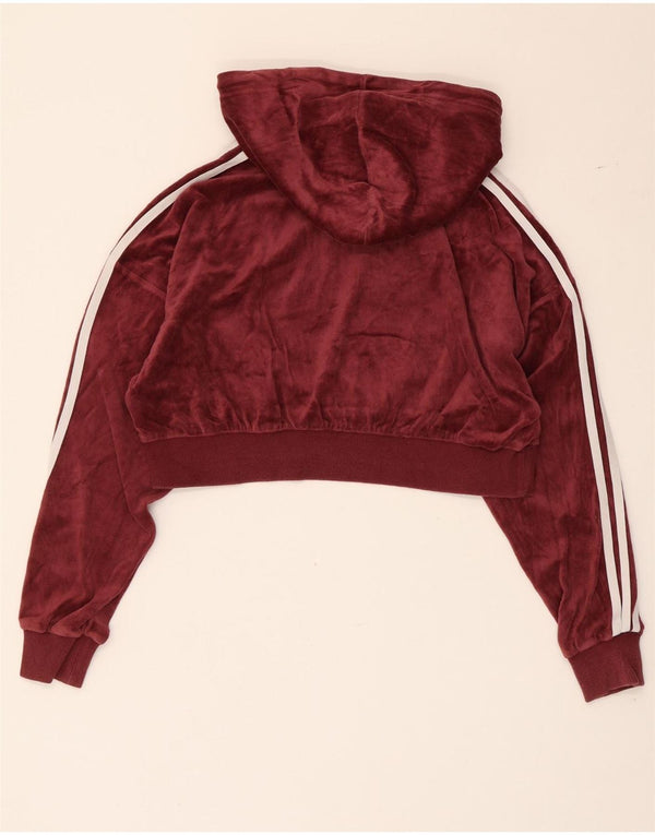 Felpa con cappuccio corta grafica oversize da donna Adidas UK 4 XS cotone bordeaux