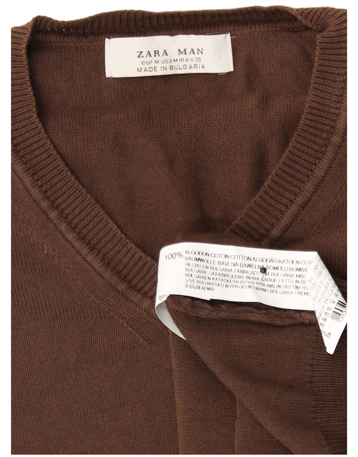 Maglione Zara da uomo con scollo a V in cotone marrone medio