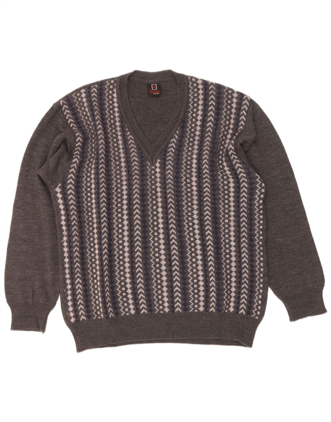Maglione Rinaldi da uomo con scollo a V in lana geometrica grigio medio