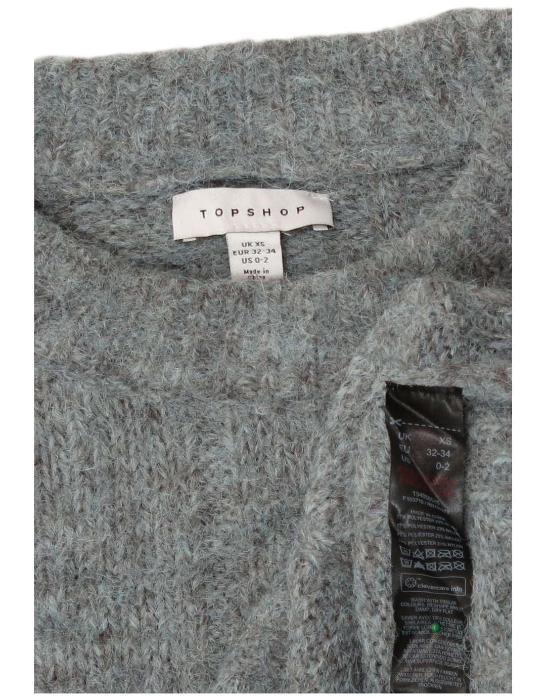 Maglione maglione girocollo oversize da donna Topshop UK 6 XS poliestere grigio