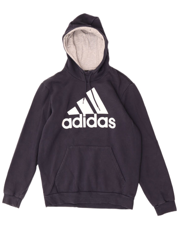 Felpa con cappuccio grafica da uomo Adidas UK 44/46 grande cotone blu navy