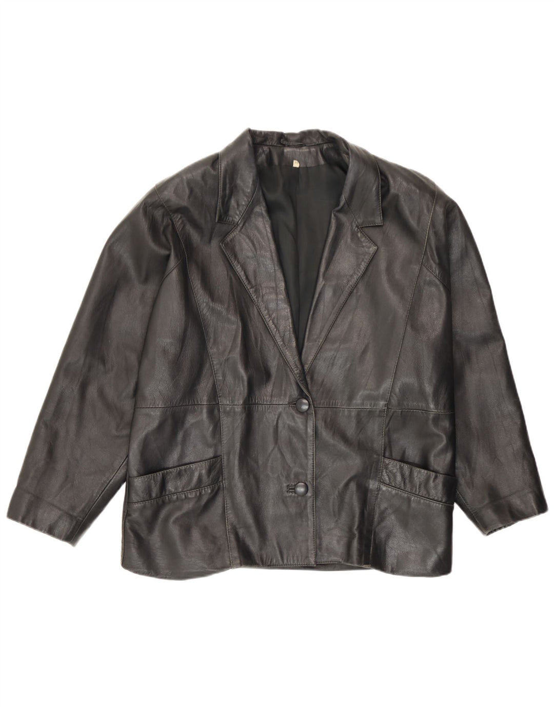 Giacca blazer vintage da donna in pelle a 2 bottoni IT 44 media nera