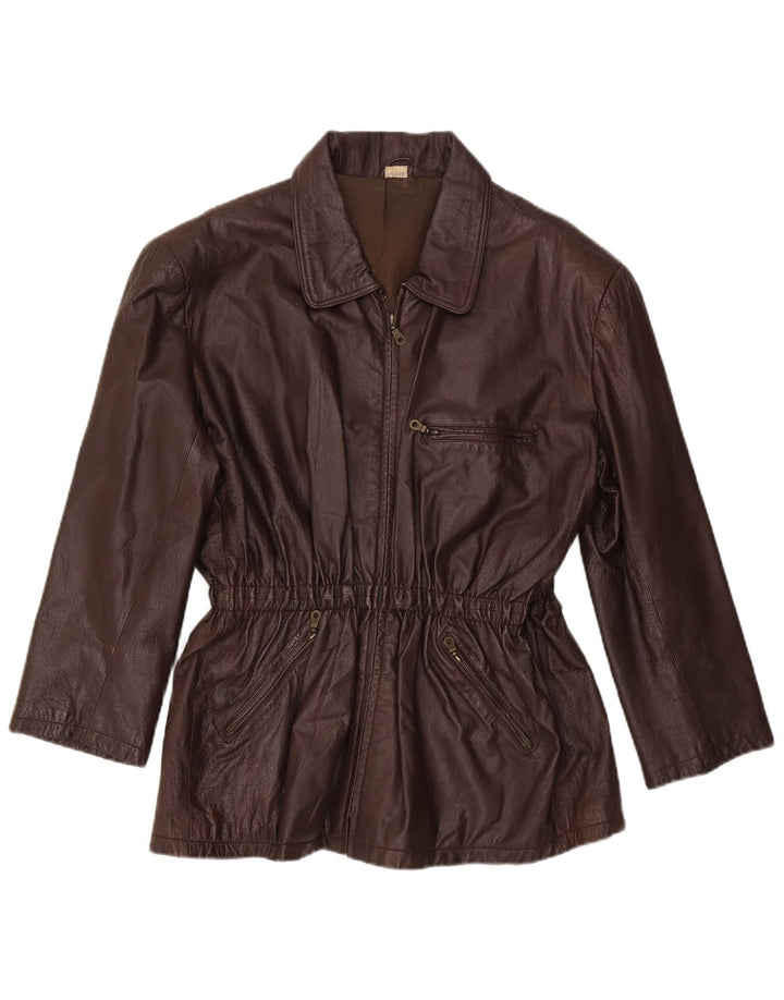 Giacca in pelle vintage da donna UK 20 2XL Marrone