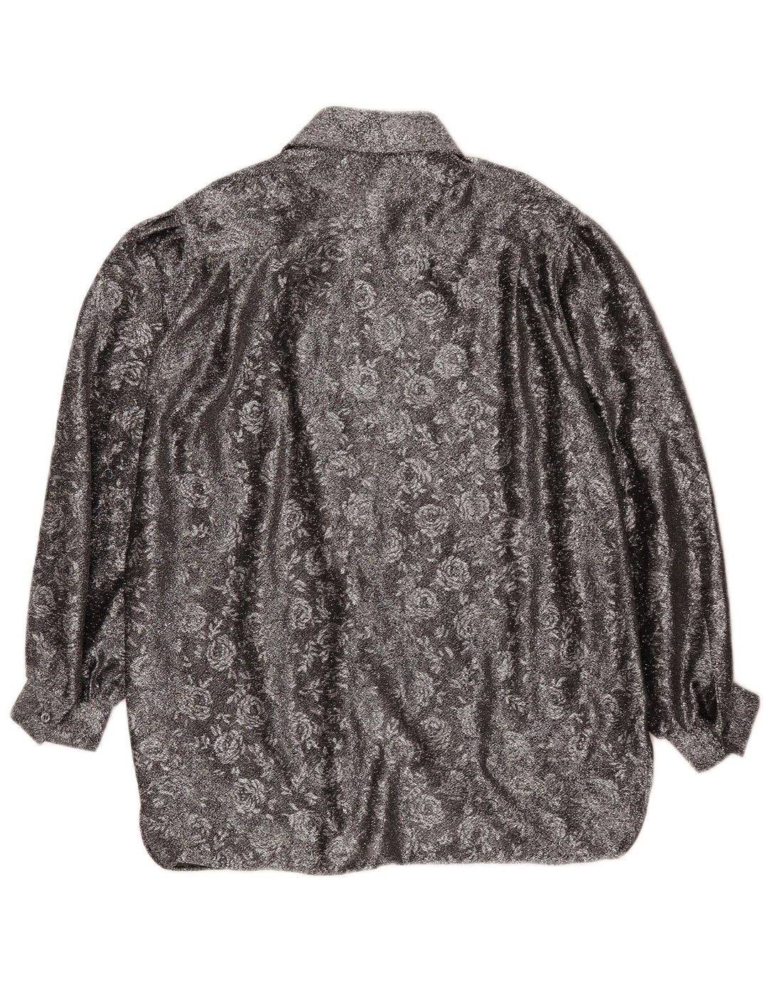 Camicia ampia da donna vintage EU 42 grande poliestere floreale argento