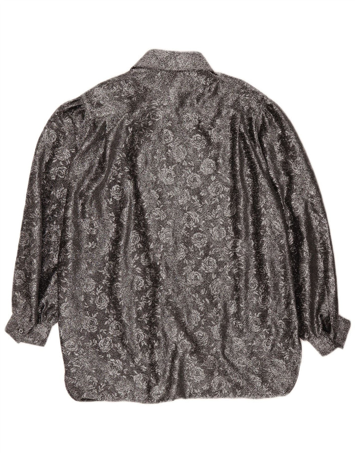 Camicia ampia da donna vintage EU 42 grande poliestere floreale argento