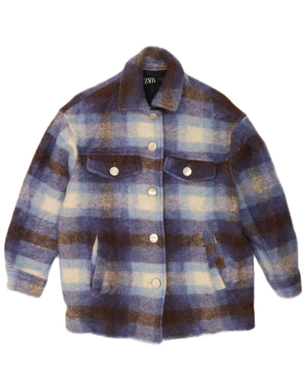 Giacca Shacket oversize da donna Zara UK 6 XS lana scozzese blu