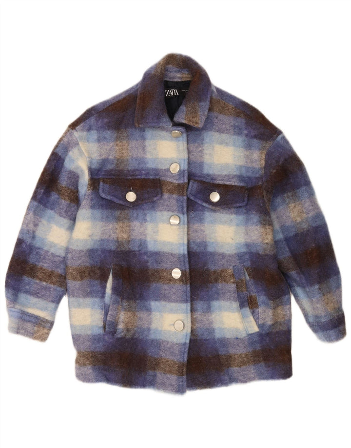 Giacca Shacket oversize da donna Zara UK 6 XS lana scozzese blu