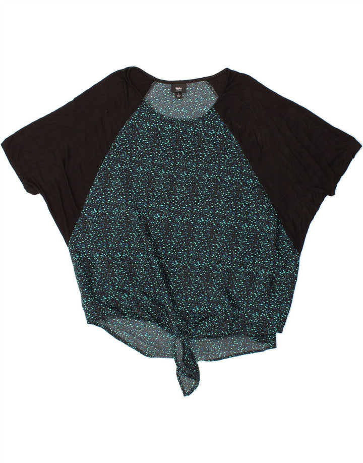 MOSSIMO Womens Abstract Pattern Front Tie Blouse Top UK 14 Medium Blue Vintage Mossimo and Second-Hand Mossimo from Messina Hembry 