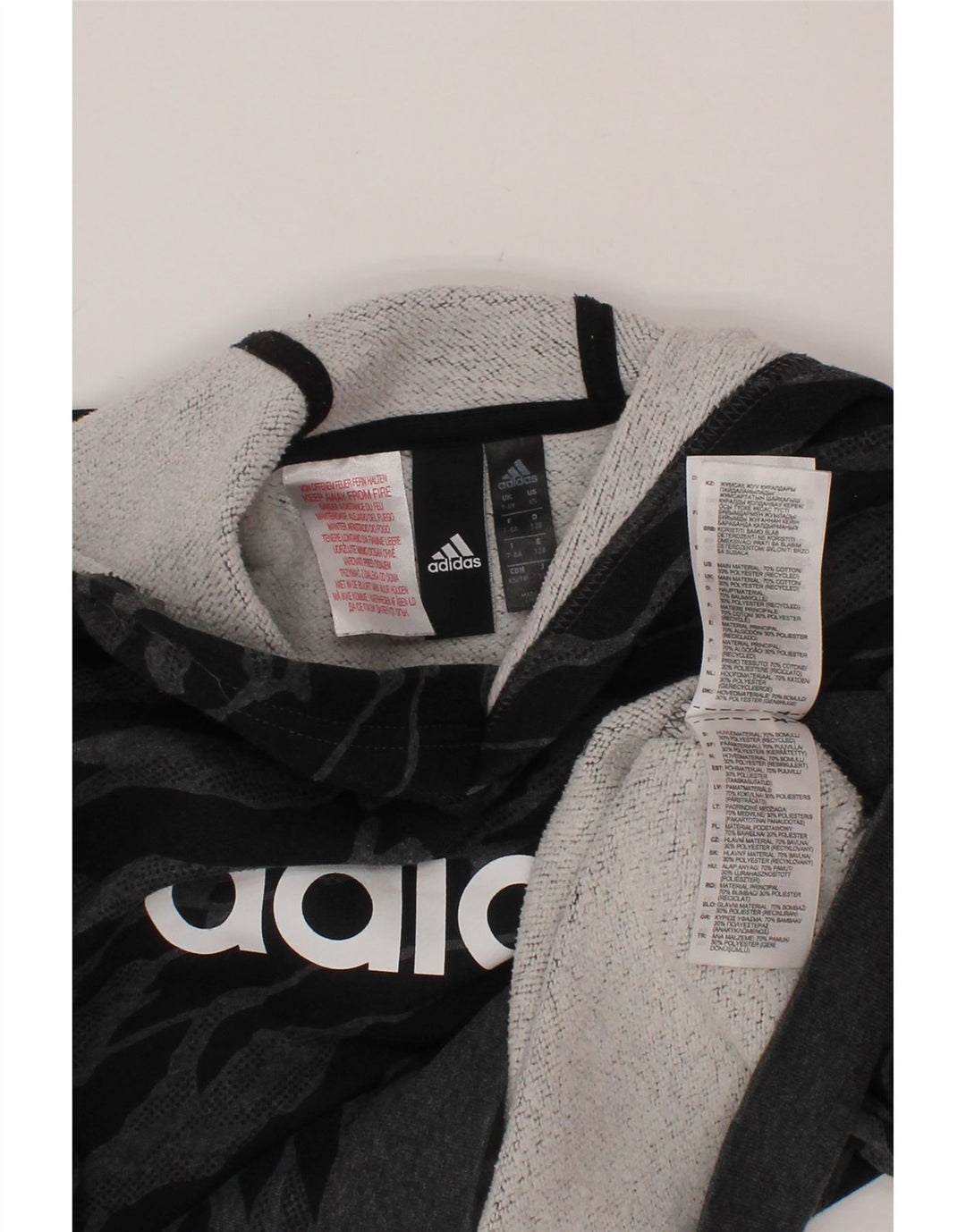 Maglione con cappuccio grafico ADIDAS per ragazzi 7-8 anni in cotone grigio con stampa animalier