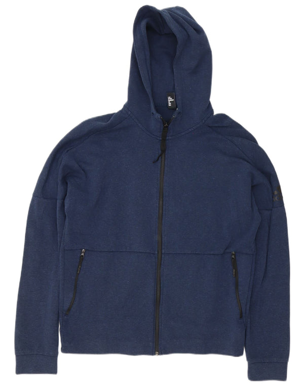 Felpa con cappuccio con zip grafica Adidas da uomo grande blu navy