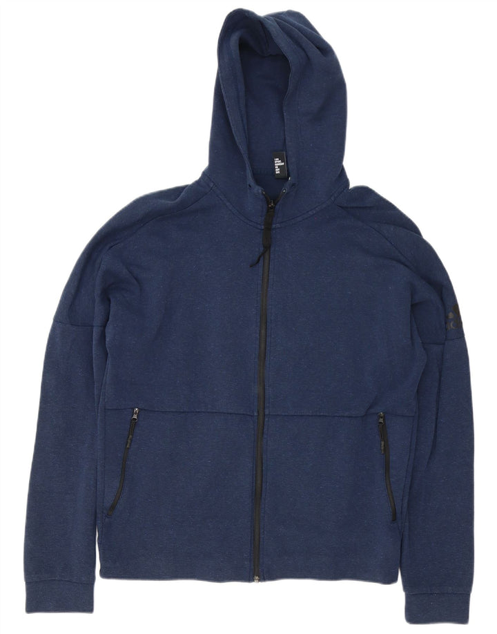 Felpa con cappuccio con zip grafica Adidas da uomo grande blu navy
