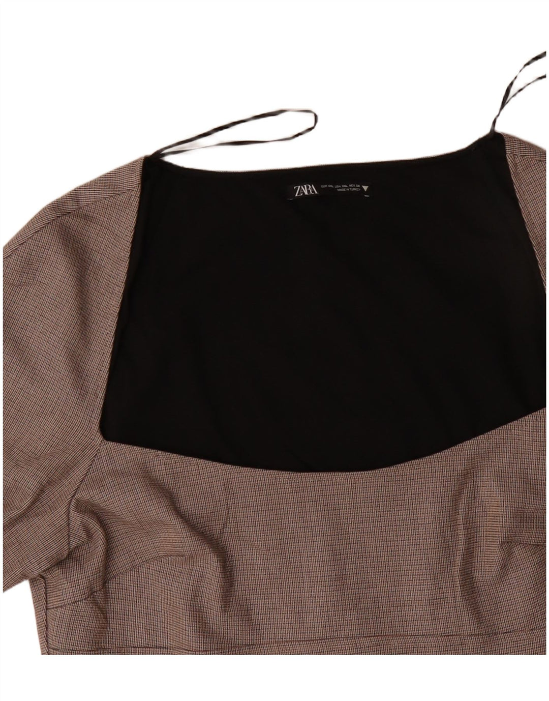 Abito tubino a maniche lunghe da donna ZARA UK 20 2XL Poliestere a quadri beige