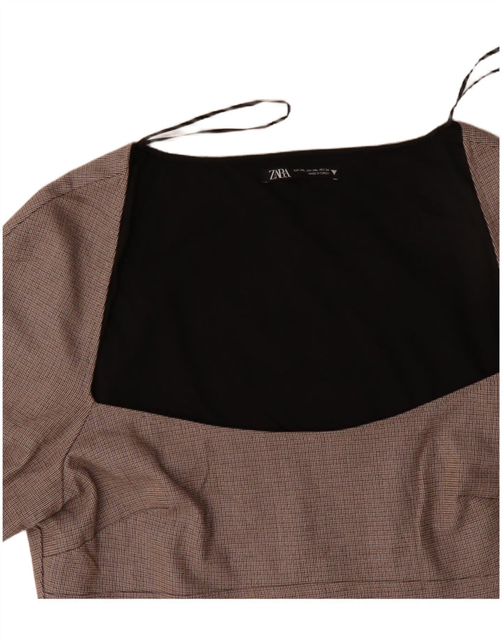 Abito tubino a maniche lunghe da donna ZARA UK 20 2XL Poliestere a quadri beige