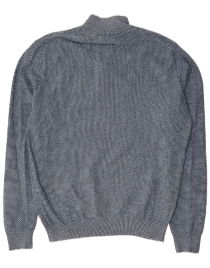 Massimo Dutti Maglione da uomo con zip e collo grande in cotone blu