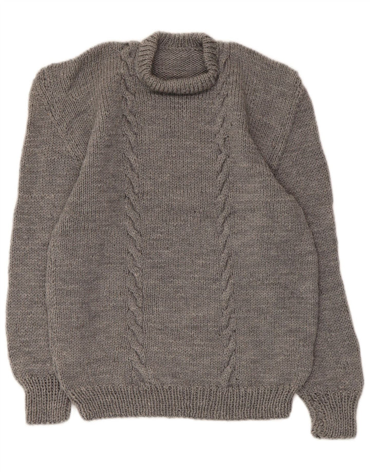 Maglione maglione girocollo da donna vintage UK 10 piccolo grigio