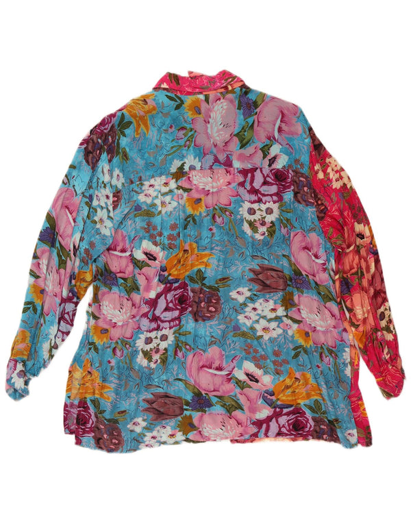 Camicetta camicia vintage da donna UK 18 XL Viscosa floreale multicolore