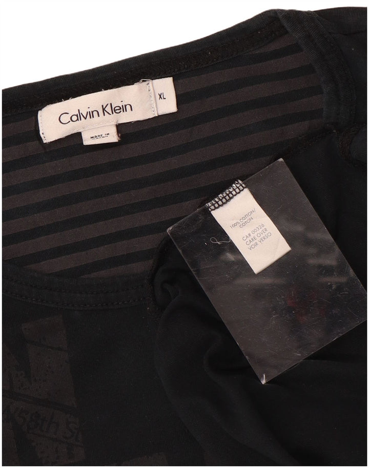 CALVIN KLEIN T-shirt grafica da uomo Top XL in cotone nero